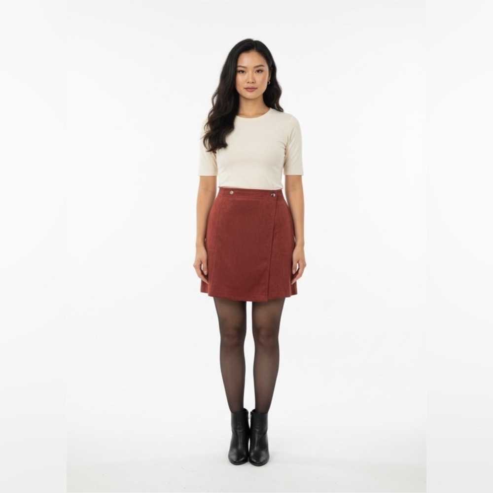 Lulus Women’s Rusty Red Suede Wrap Mini Skirt Sz XL